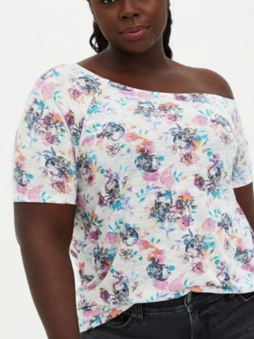 Torrid White Floral Skull Classic Fit Graphic Tee - Size 1 (1X)